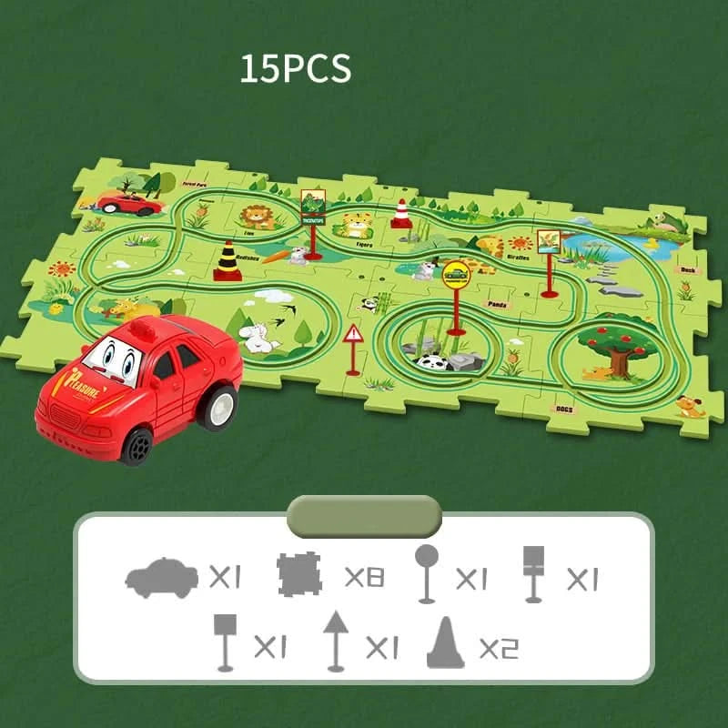 Educational circuit puzzle with electric vehicles 