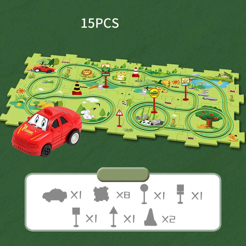 Circuit-puzzle éducatif avec véhicules électriques