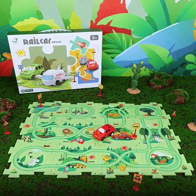Educational circuit puzzle with electric vehicles 