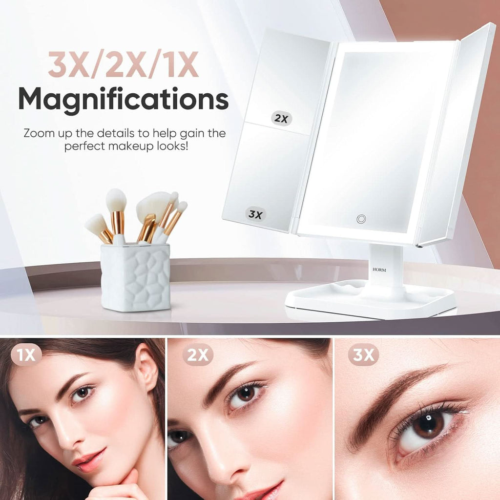 Miroir LED pliable à 3 volets pour maquillage précis
