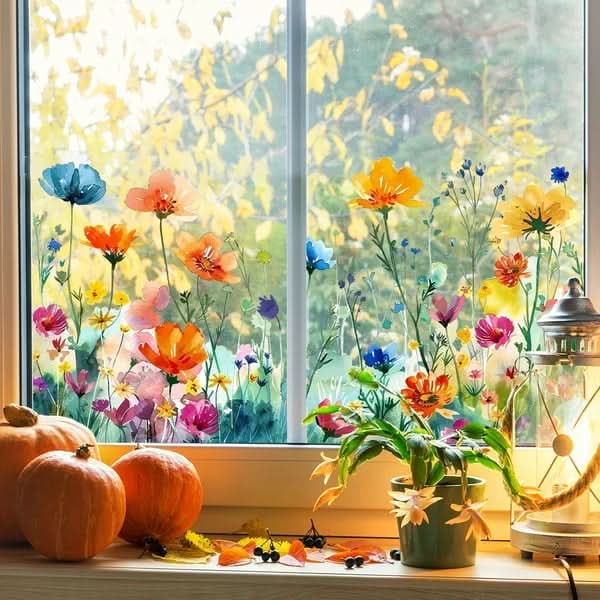 Stickers floraux adhésifs décoratifs pour fenêtres et vitres