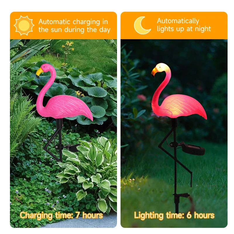 Flamingo Rosa solarlampa – Magisk trädgård på natten 