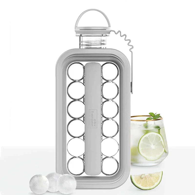 2-in-1 bottle with integrated ice cube mold 