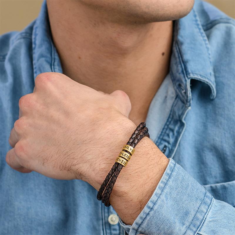 Bracelet Homme en Cuir Noir – Personnalisable avec Finitions en Argent ou Or